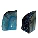 Brazilian Blue Polished Agate Geode Bookends with Crystals