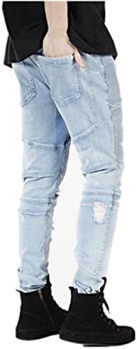 YAYAJIE Mens Stylish Biker Jeans Ripped Skinny Elastic Trousers Jeans Pants