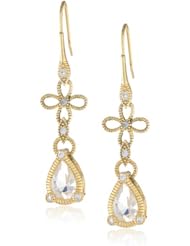 Bronze with Multi-Plating White Glass and Simulated Diamond Cross and Teardrop Earrings