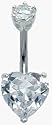 Beautiful swarovski 8mm hearts belly bar crystal and 6mm top gem ball. Simply beautiful | Belly Rings | Body Jewellery | Navel Jewellery | Silver Belly Bar | Available in bar length sizes 8mm, 10mm & 12mm