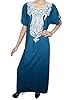 Womans Boho Kaftan Foral Embroidred Caftan Cotton Loungerwear Dress Size Medium (Teal Blue)