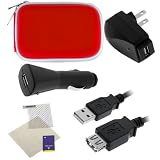 GTMax 5 IN 1 Charger Red Case Cable LCD Protector Accessory Bundle Kit for Flip Mino Ultra HD Digtital Camcorder