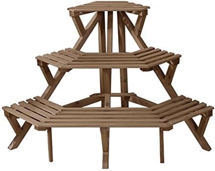 HOMEDONE Step Style Wooden Three Tier Plant Corner Stand Unit Flower Pots Shelf Rack for Outdoor or Greenhouse (Brown)