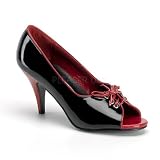 3 inch Two Tone Pump W/Adjustable Front Lacing Black-Red Patent