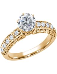 1.30 Ct Round H/I Diamond White Topaz 925 Yellow Gold Plated Silver Ring