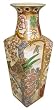 Oriental Square Bodied Flower Vase, Brown Copper Tones with Phesant - Hand Painted Porcelain