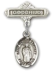 Sterling Silver Baby Badge with St. Thomas A Becket Charm and Godchild Badge Pin
