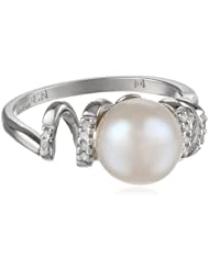 Sterling Silver 9-9.5mm Freshwater Cultured Pearl and Diamond Ring, (0.05 cttw, G-H Color, I2-I3 Clarity)