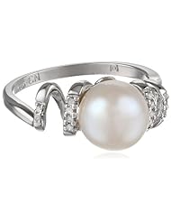 Sterling Silver 9-9.5mm Freshwater Cultured Pearl and Diamond Ring, (0.05 cttw, G-H Color, I2-I3 Clarity)