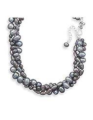17"+2" Extension Triple Strand Grey Cultured Freshwater Pearl Necklace