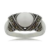 Sterling Silver X Ring W Moonstone & Marcasite