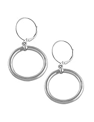 14 Karat White Gold Polished Tube Dangle Hoop Earrings