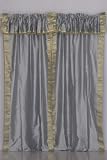 Pair Gray sari curtains with attached beaded valance