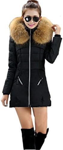 WenVen Women's Lengthed Hooded Down Jacket Light Down Outwear Coat(Black,M)