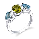 Sterling Silver 2.25 cts Oval Peridot & Trillion Swiss Topaz Ring Size 7