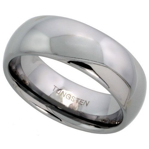Tungsten Carbide 8 mm (5/16 in) High Polished Comfort Fit Domed Wedding Band Ring (Available in Sizes 8 to 11)
