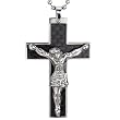 Stainless Steel Black Carbon Fiber Crucifix Cross with Jesus Christ Pendant Necklace