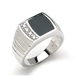 Black Coral Ring with Diamond in 14K White Gold