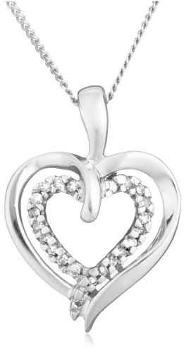 9Ct White Gold Diamond Double Heart Pendant+ Curb Chain (Adjustable) 18