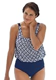 Woman Within Plus Size Chain-link print blouson maillot Swim 365