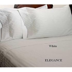 ELEGANCE Egyptian Cotton 600 Thread Count 3 - Pc Sateen Stripe Duvet Cover White Full.