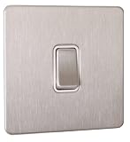 Schneider Electric Ultimate Intermediate Light Switch 10ax Screwless Stainless Steel Flat Plate - White Insert