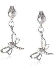 Sterling Silver Pre-Teen Diamond Drop Dragonfly Earrings