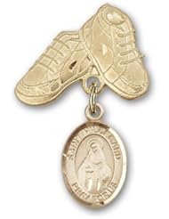 Gold Filled Baby Badge with St. Hildegard Von Bingen Charm and Baby Boots Pin