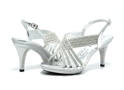 SASSY SEXY Women's Evening Rhinestones Adjustable Buckle Classic Mid Heel Pumps Sandals Shoes