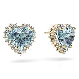 14K Yellow Gold Heart Aquamarine Earrings