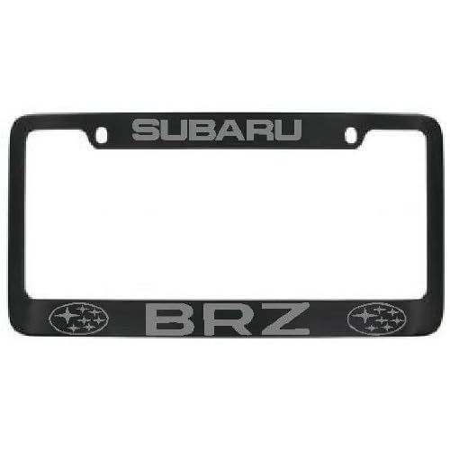 Subaru BRZ Black License Plate Frame Silver Lettering with