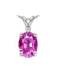 Tommaso Design (tm) Oval 9x7mm Created Pink Sapphire and Genuine Diamond Pendant