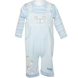 Baby Boys Applique Teddy Face & Paw Print Velour Dungarees with Pockets and Long Sleeved Cotton 2 Piece Set (0-3 Months)