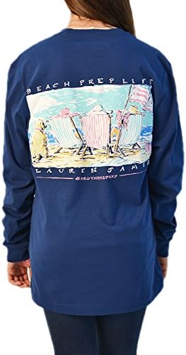 Lauren James Brother's Exclusive 'Beach Prep Life' Long-Sleeve Tee in Estate Blue (Large, Navy)