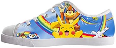 Custom Kid's White Low Top Canvas Sneakers Cute Pikachu Animie Image Classical Lace-up Casual Shoes-5M(US)