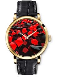 SPRAWL Aanalog Fashion Series Gold Ladies Watches of Genuine Black Leather Strap,Unique Wrist Watch for Women Girls Designed with Red and Black