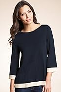  Slash Neck 3/4 Sleeve Contrast Border Jumper