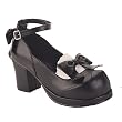 2 3/4 Trendy Gothic Shoe Chunky Heel Low Platform Single Strap With Bow Black Demonia