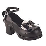 2 3/4 Trendy Gothic Shoe Chunky Heel Low Platform Single Strap With Bow Black Demonia