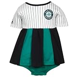 MLB Majestic Seattle Mariners Infant Girls Pinstripe Creeper Dress - Navy Blue/Green (12 Months)