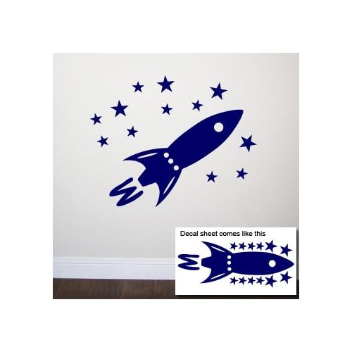 ROCKET SHIP Wall Room Decal Sticker Boy Stars Space Color Navy Blue