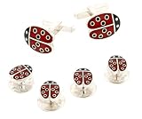 Premier sterling silver ladybug cufflinks and shirt studs formal set. Made in England