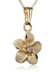 14k Yellow Gold Childrens Flower Pendant Necklace with Genuine Diamond Necklace, 15"