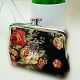 Beautiful Anna Sui Vintage Floral Victorian Style Double Pockets Coin Purse Mini Bag Wallet Wedding Birthday Holiday Gift Black