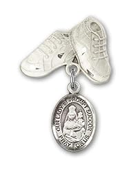 Sterling Silver Baby Badge with Our Lady of Prompt Succor Charm and Baby Boots Pin
