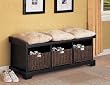 Coaster Entryway Bench with Storage Baskets and Cushions, Black