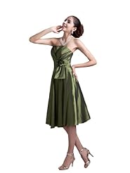 A-line Ruched Tea Length Taffeta Bridesmaid Dress 