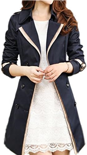 Xfashion Women's Spring Lapel Double-breasted Slim Long Jacket Size 4 Black