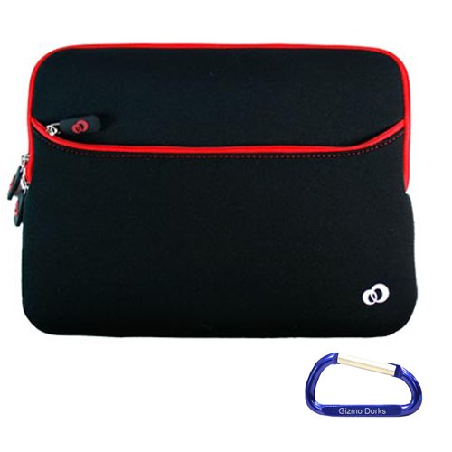Black with Lava Red Trim Dual Pocket Zipper Laptop Carrying Case Sleeve (Checkpoint Friendly) and a Free Carabiner Key Chain for the Apple MacBook Air or Apple MacBook Pro 13.3 Inch Screen