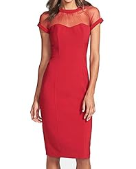 Sexy Crepe/Polyester Cocktail Sheer Illusion Vintage Mesh Slit Gathered Sheath Round Neck Sweetheart Short Sleeves Club Dress/Party Dress/Midi Dress/Mini Dress 